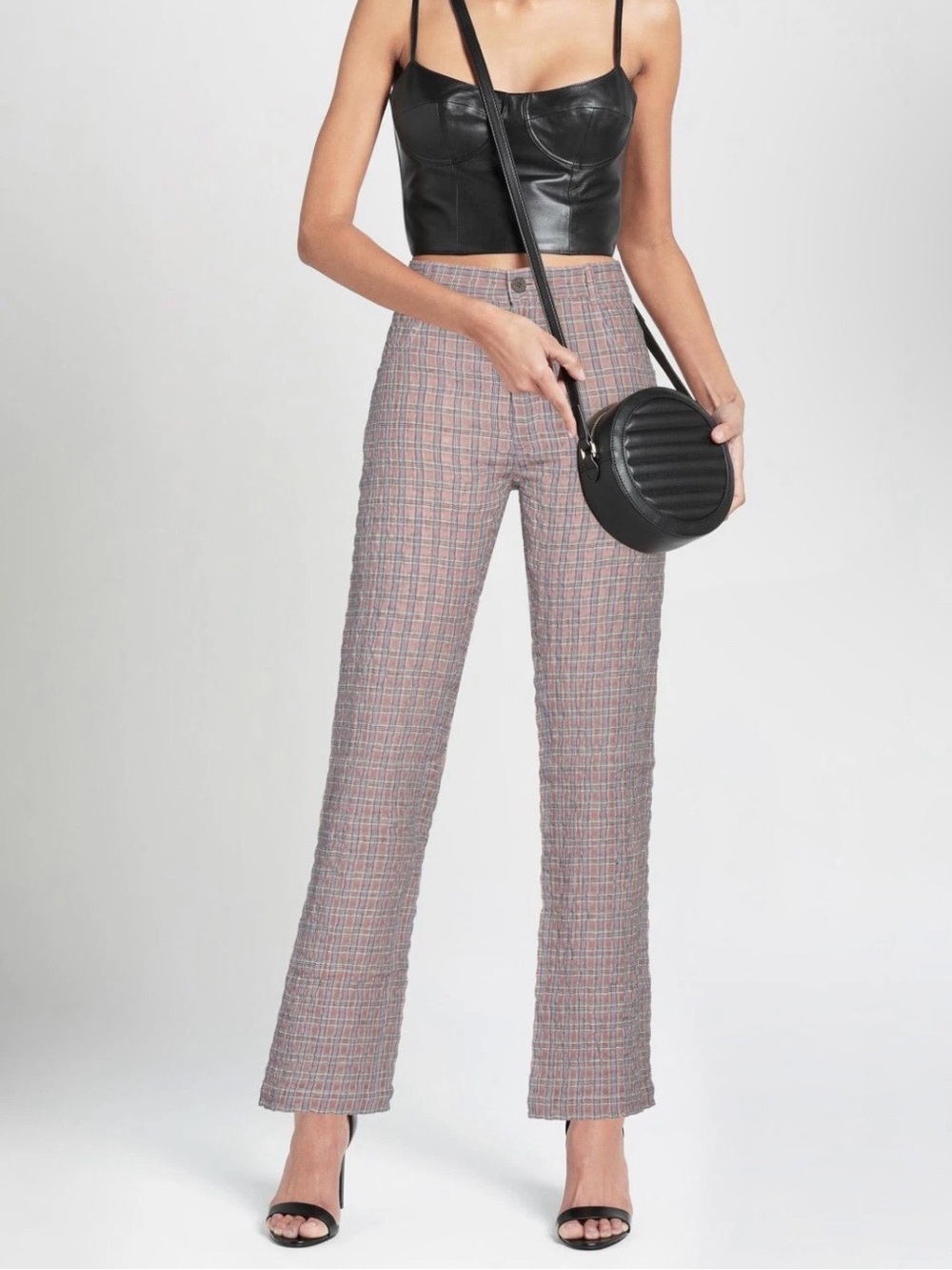 McQ Alexander McQueen Pink Tartan Gauze Linen Slim Trousers Size S High Waist